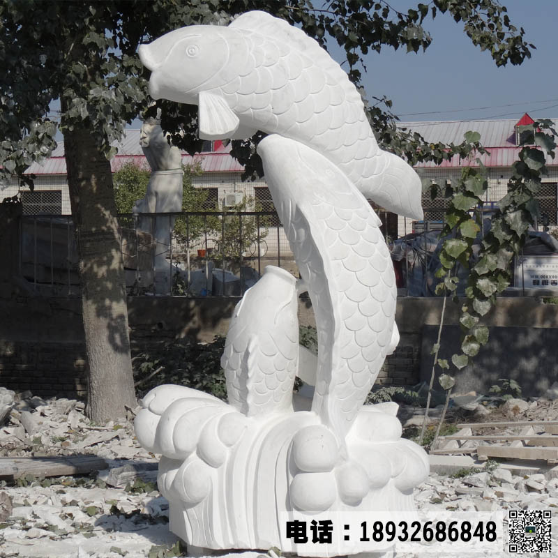 汉白玉石雕小鱼图片,曲阳动物石雕加工厂,支持定制汉白玉动物石雕